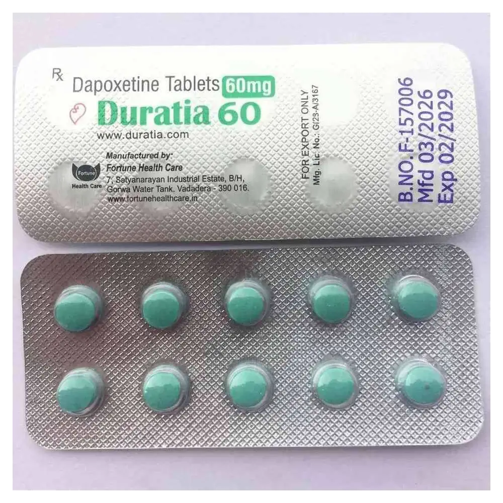 Таблетки дапоксетина 60 мг Duratia в блистерной упаковке, Fortune Health Care