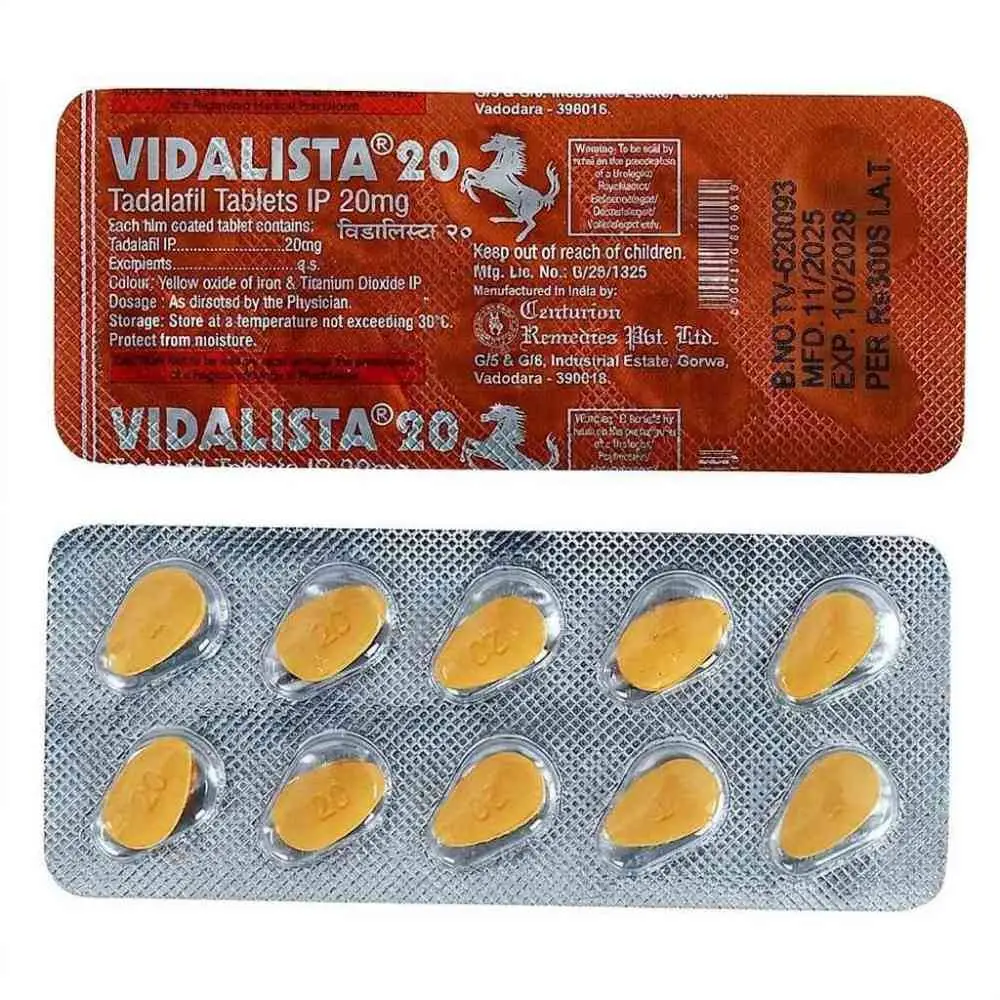 Vidalista 20 мг — таблетки тадалафілу в блістерній упаковці