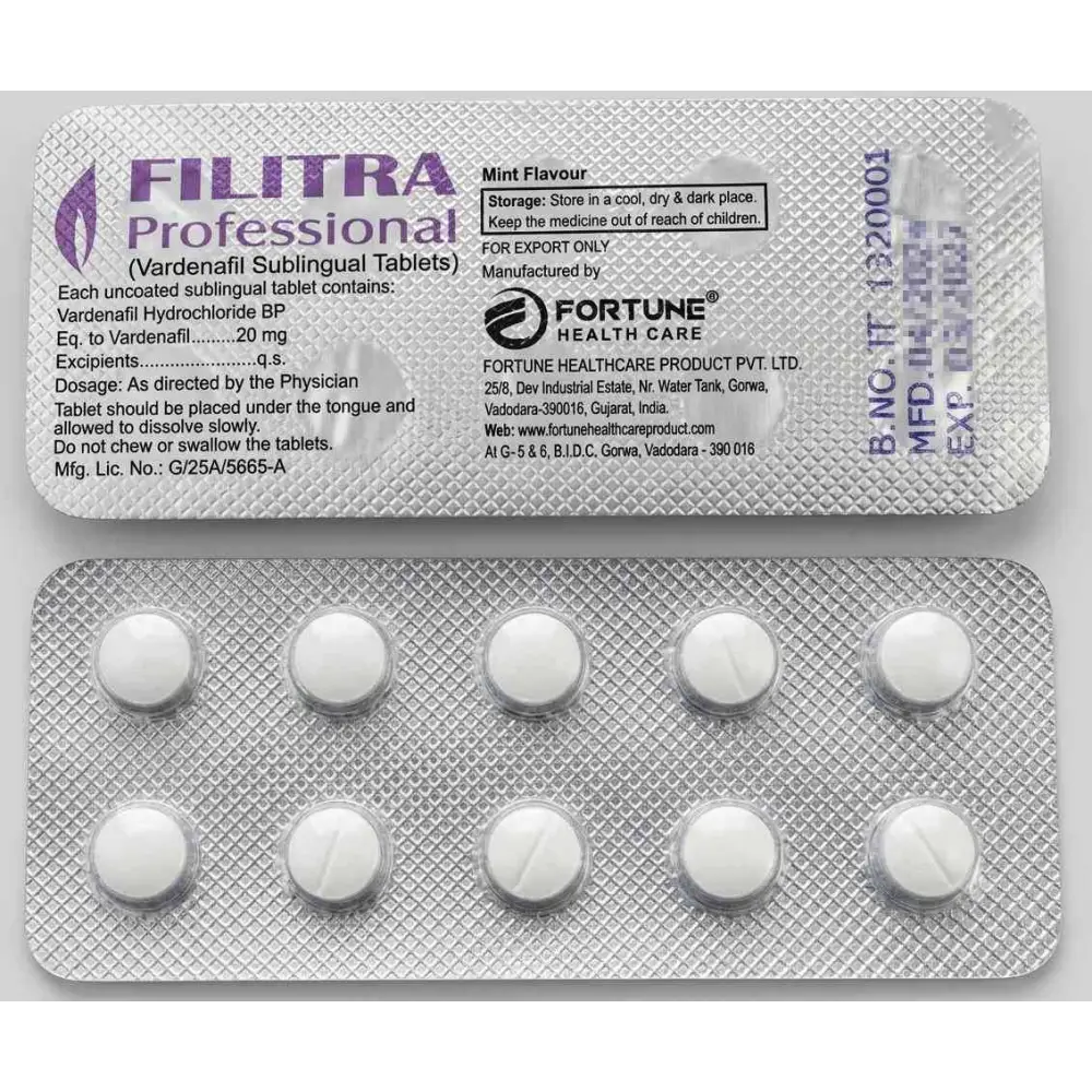 Подъязычные таблетки Filitra Professional 20 мг